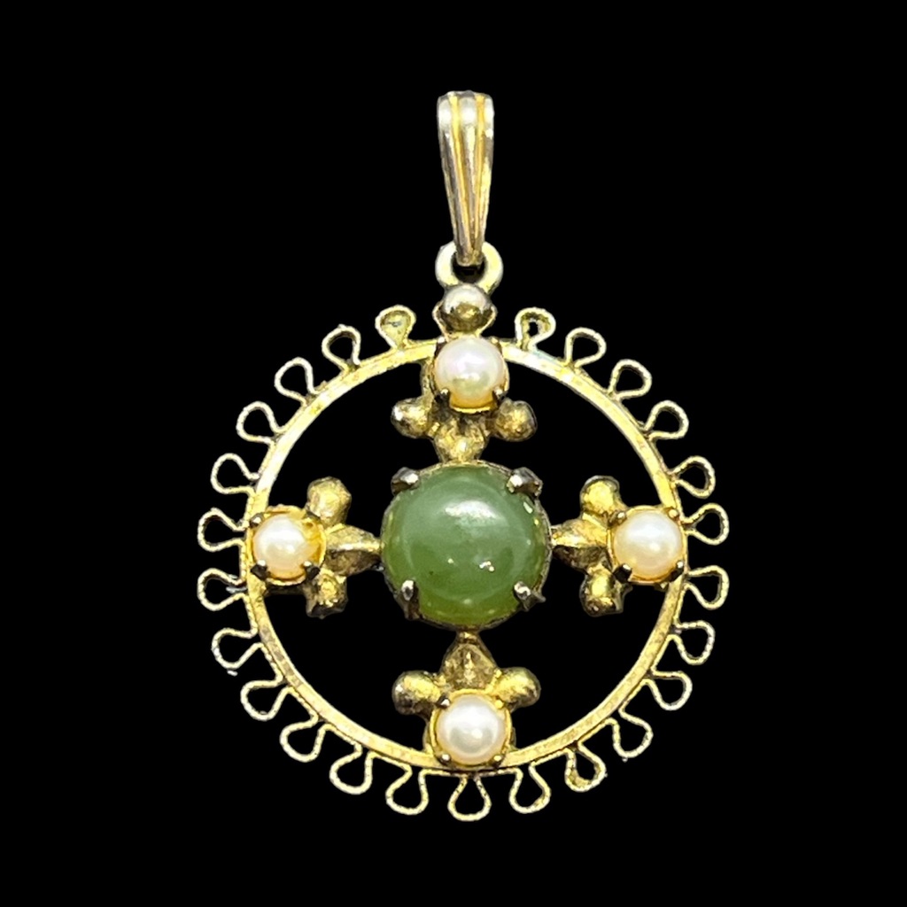 Sorrento Vintage Gold Over Sterling Silver Faux Pearl Jade Pendant For Necklace